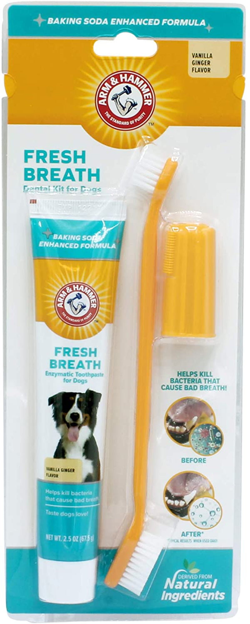 Dog Dental Care Fresh Breath Kit for Dogs | Contains Toothpaste, Toothbrush & Fingerbrush | Reduces Plaque & Tartar Buildup | Safe for Puppies, 3-Piece Kit, Vanilla Ginger Flavor