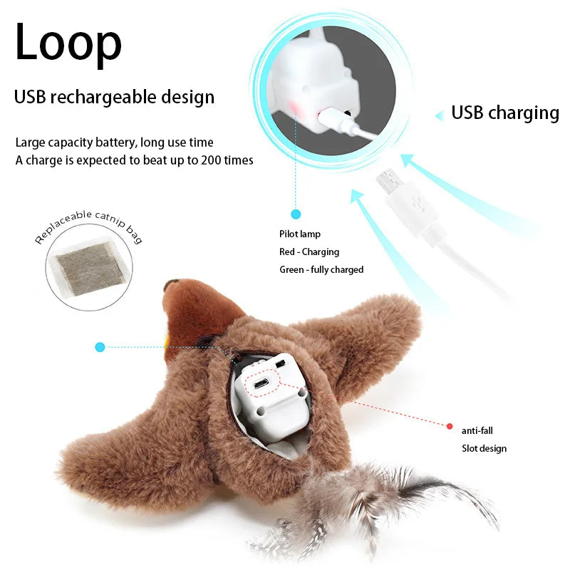 "Interactive Rechargeable Chirping Bird Cat Toy with Catnip and Realistic Movements"