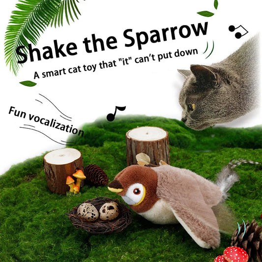 "Interactive Rechargeable Chirping Bird Cat Toy with Catnip and Realistic Movements"