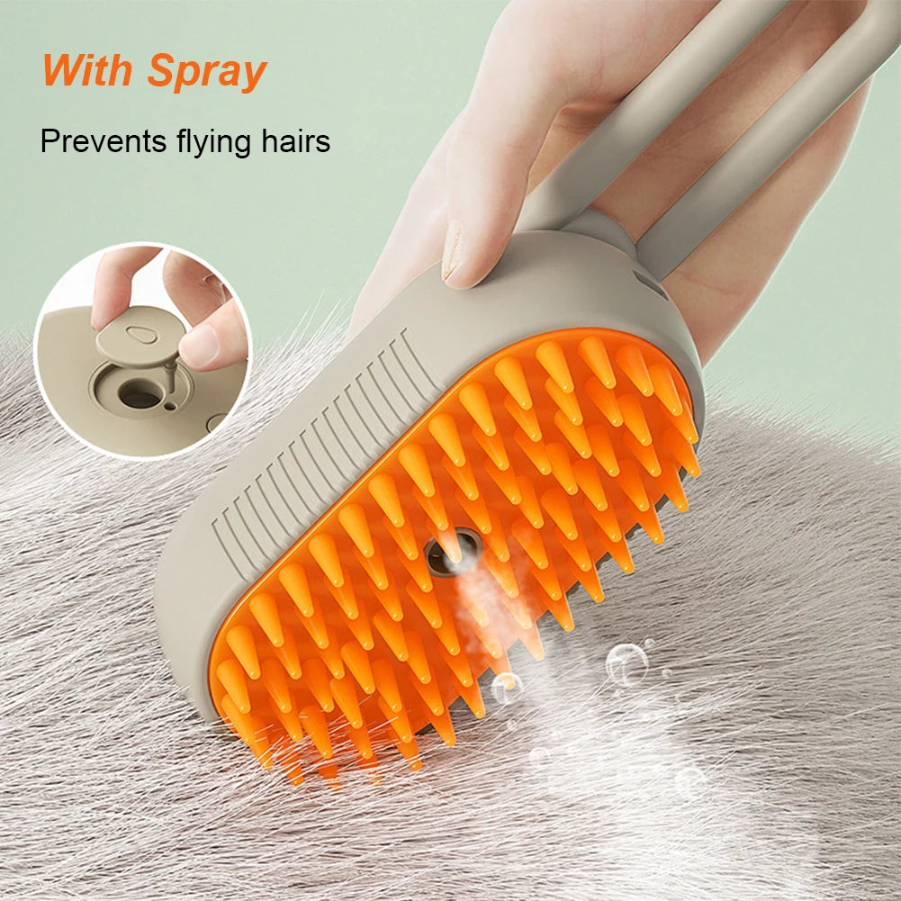 3 in 1 Pet Electric Steam Brush Cat and Dog Cleaning Spray Massage Grooming Comb Retractable Handle Pet Hair Removal Beautybrush